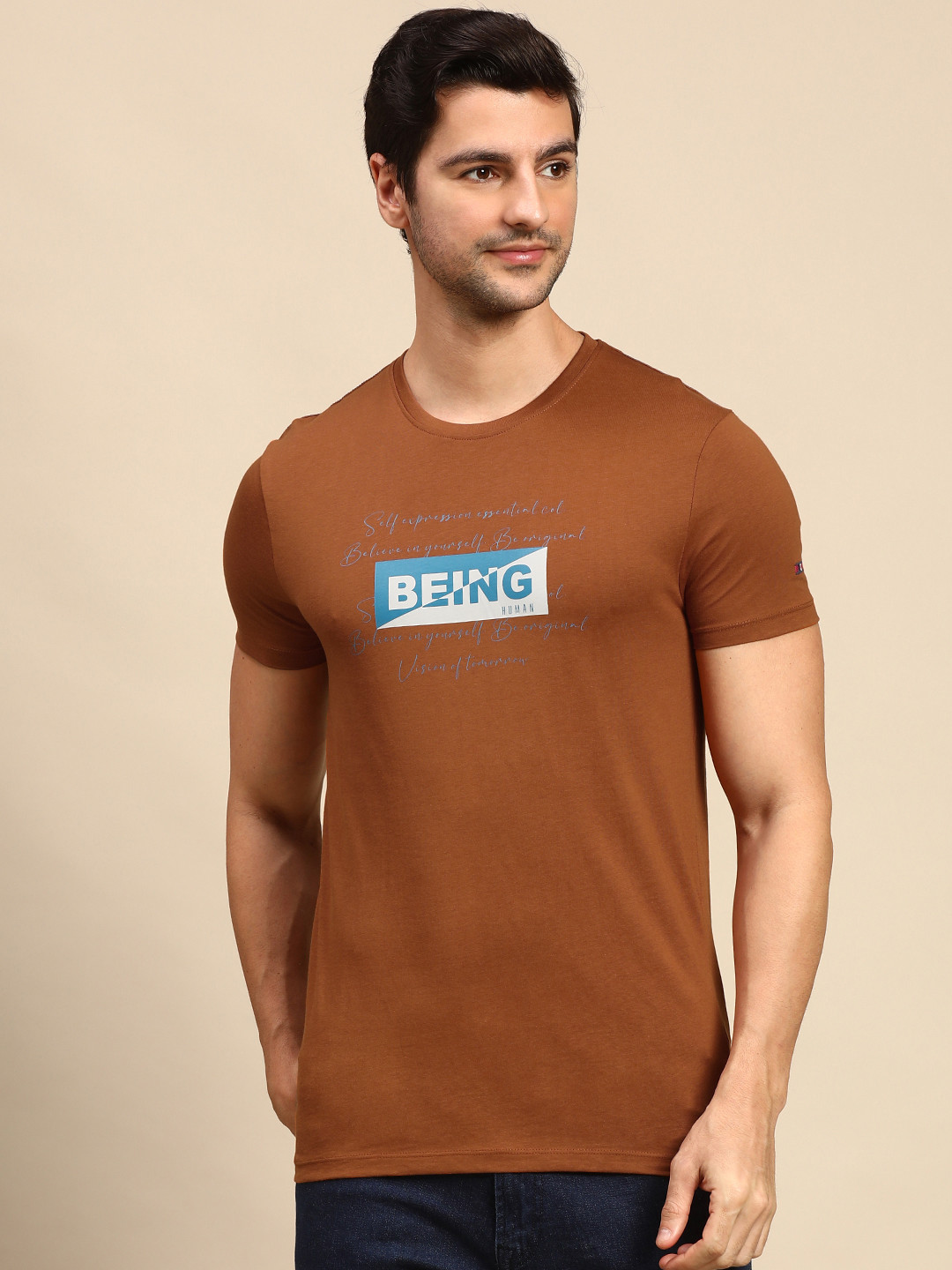 

Being Human Men Rust Typography Printed Pure Cotton T-shirt