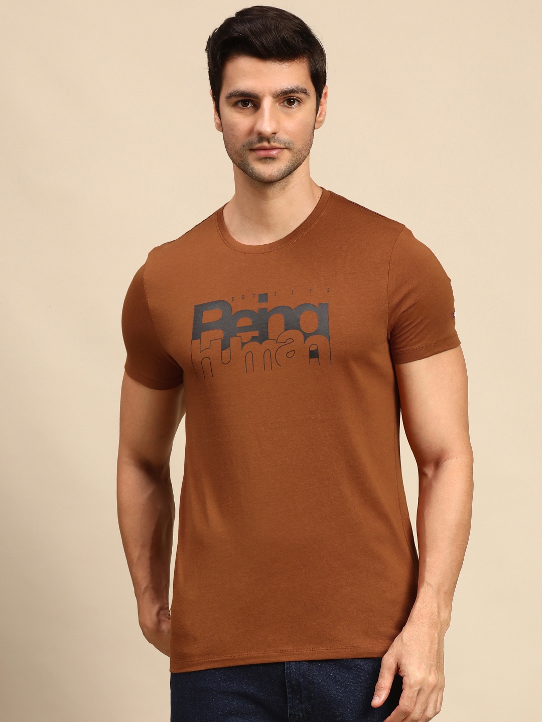 

Being Human Men Rust Typography Printed Pure Cotton T-shirt