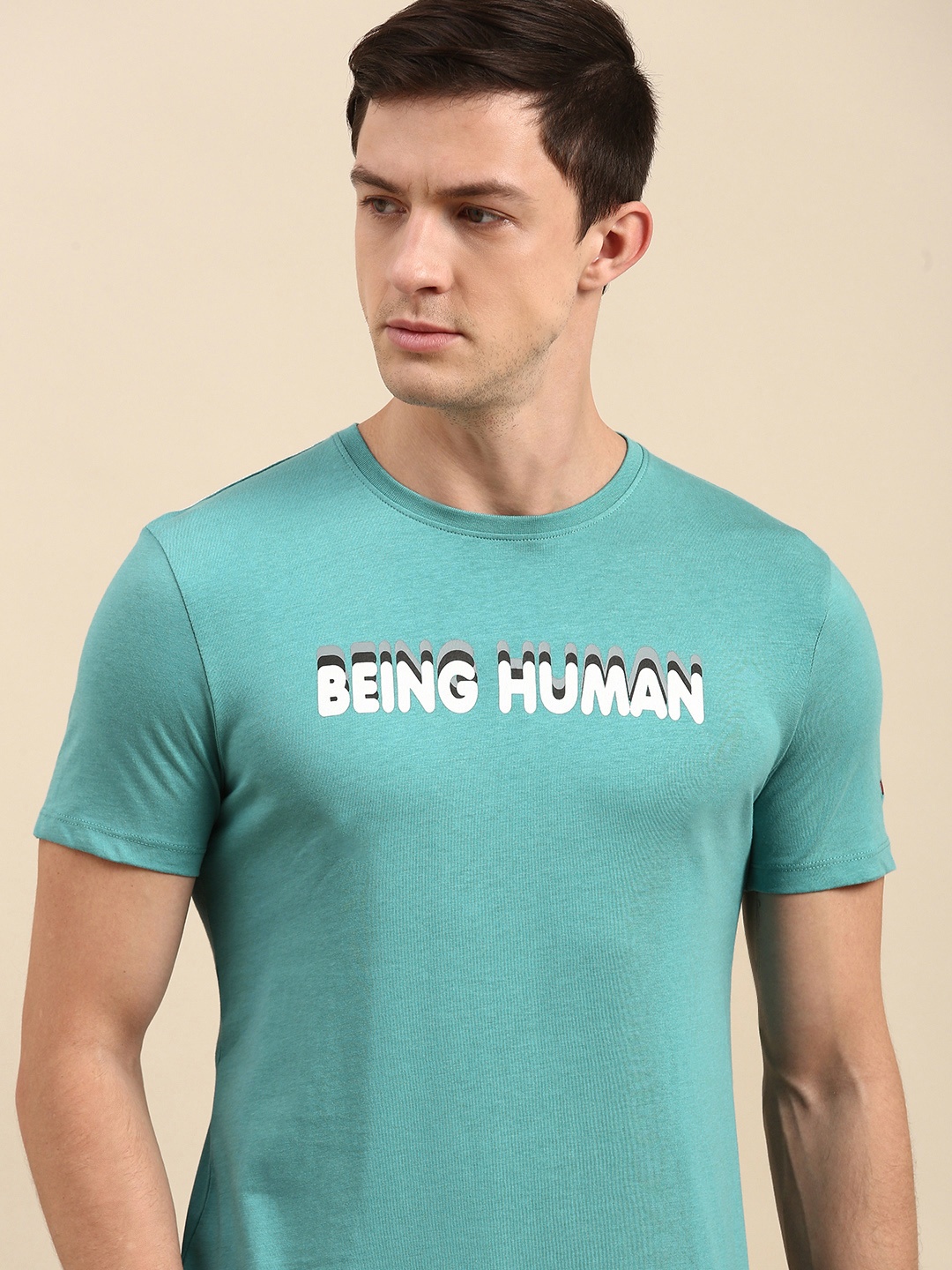 

Being Human Men Blue Brand Logo Printed T-shirt