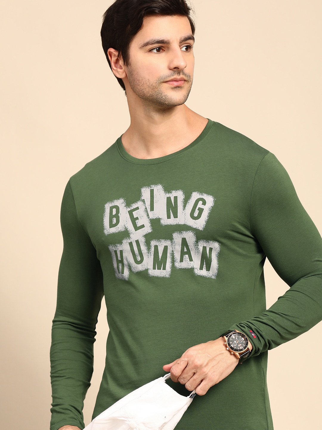 

Being Human Men Green Typography Printed T-shirt