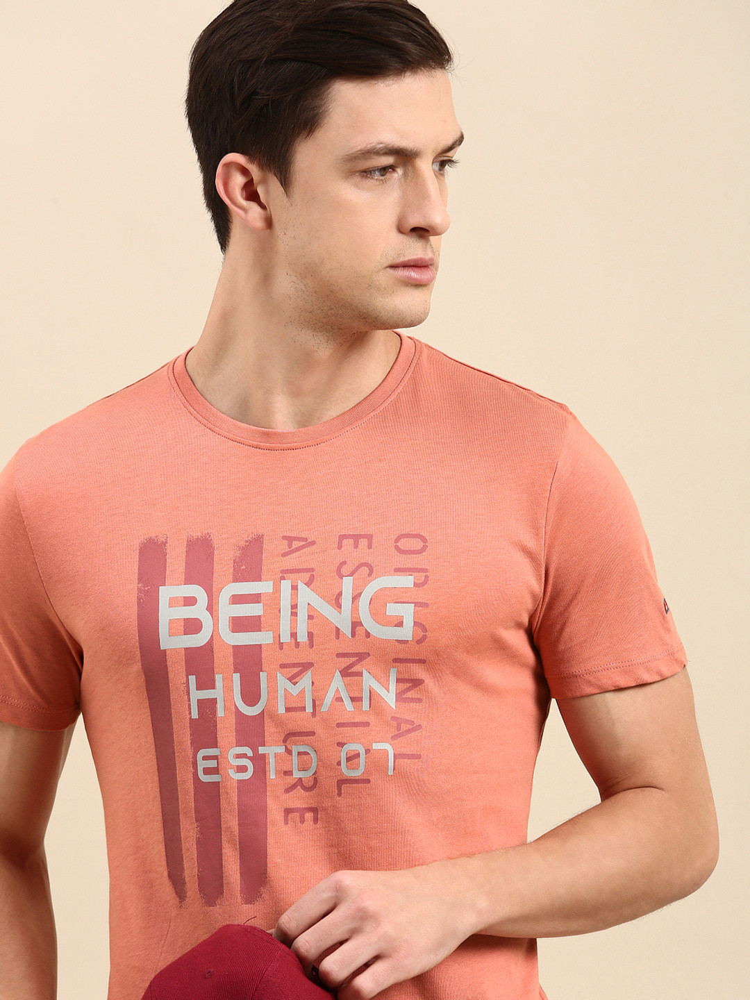 

Being Human Men Coral Pink Typography Printed T-shirt