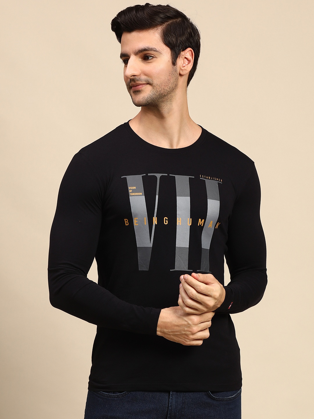 

Being Human Men Black Graphical Printed Pure Cotton T-shirt