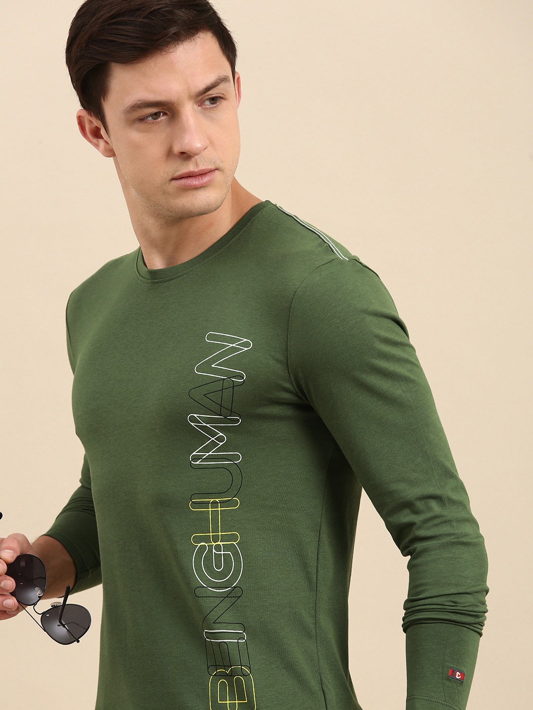 

Being Human Men Olive Green Typography Printed Pure Cotton T-shirt