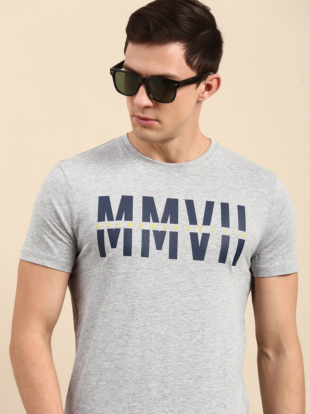 Being Human Men Grey Typography Printed T-shirt