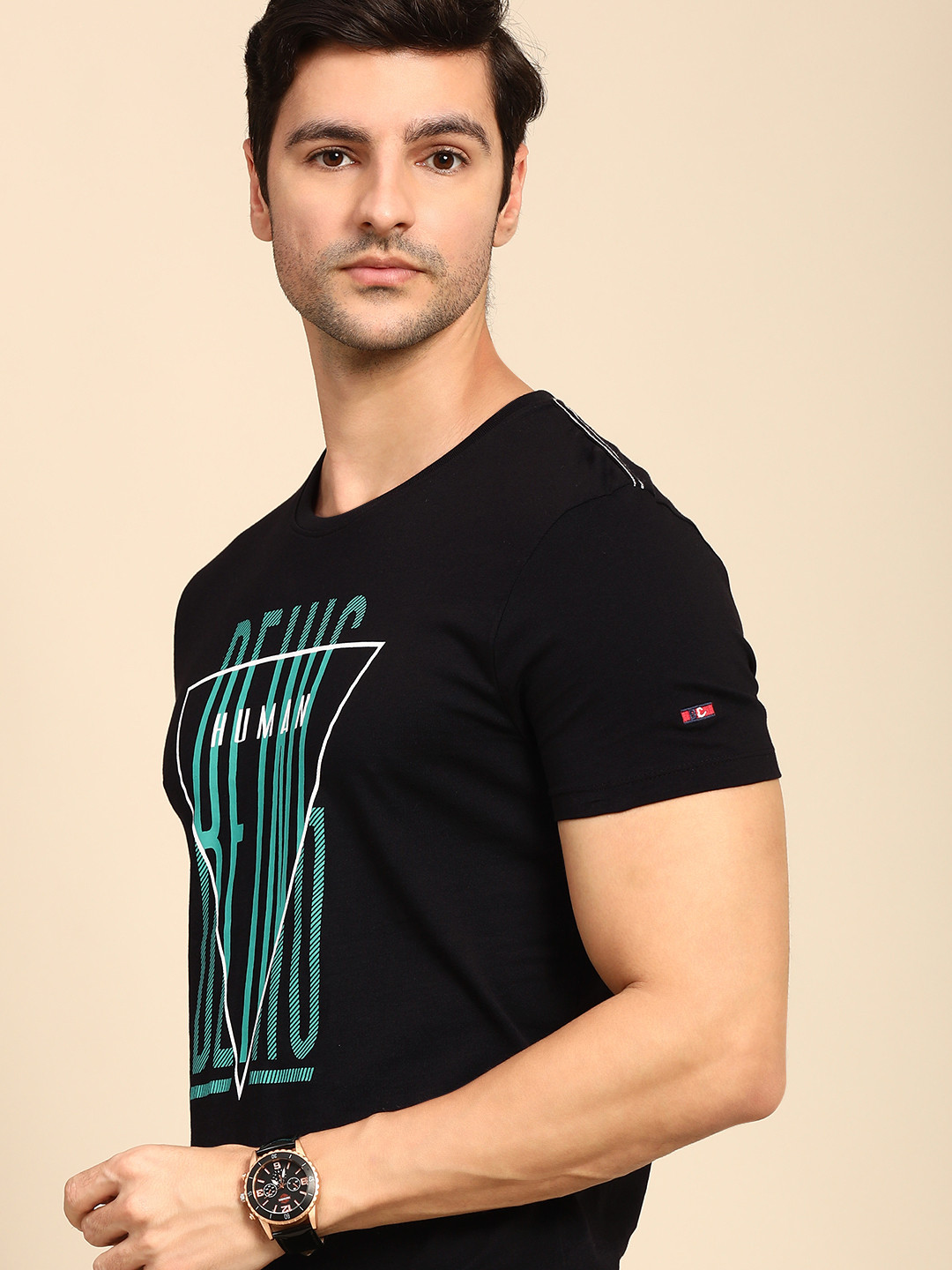 

Being Human Clothing Men Black Brand Logo Printed Pure Cotton T-shirt