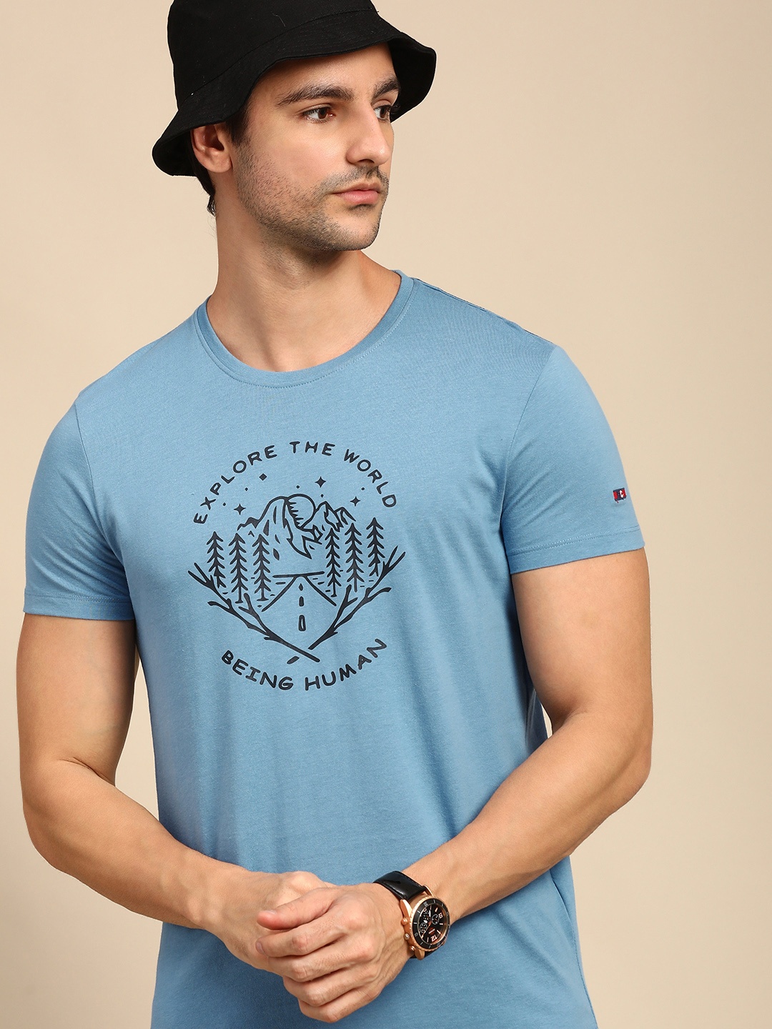 

Being Human Men Blue Typography Printed T-shirt