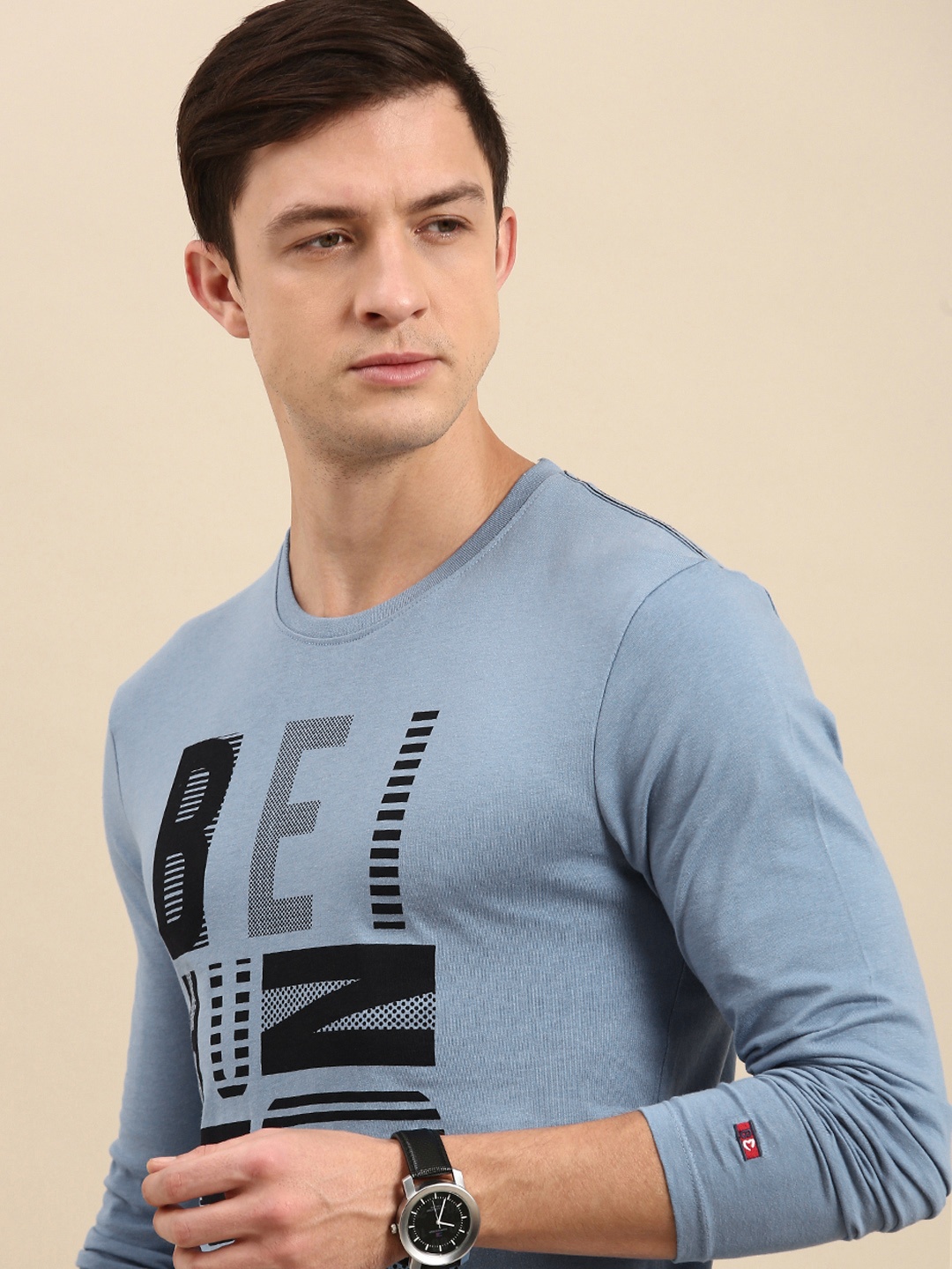 Being Human Men Blue Typography Printed T-shirt