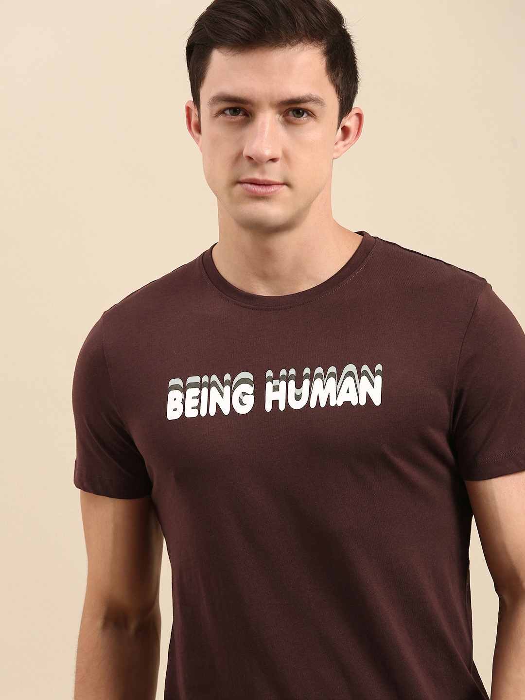 

Being Human Men Burgundy Typography Printed T-shirt