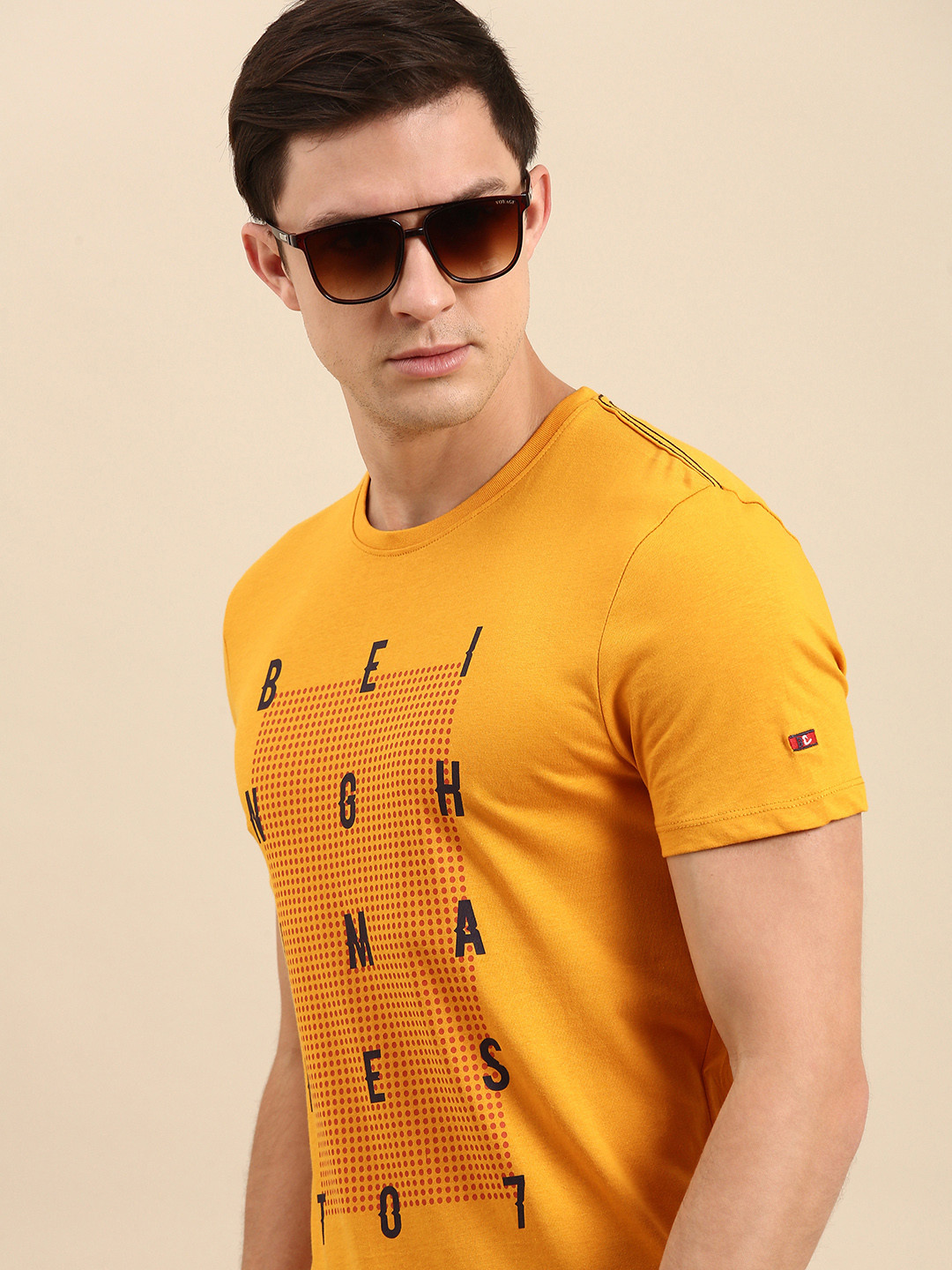 

Being Human Men Mustard Yellow Typography Printed Pure Cotton T-shirt