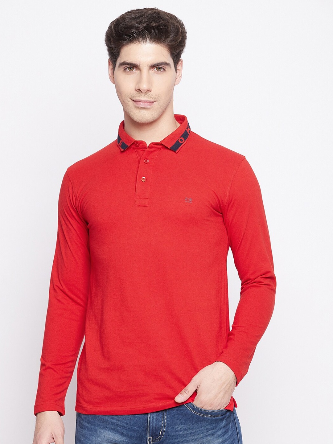 

Okane Men Red Polo Collar T-shirt