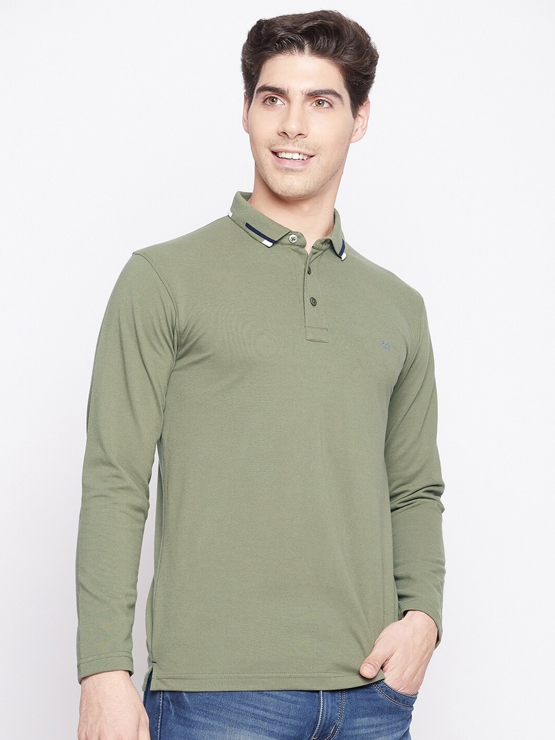 

Okane Men Olive Green Polo Collar T-shirt