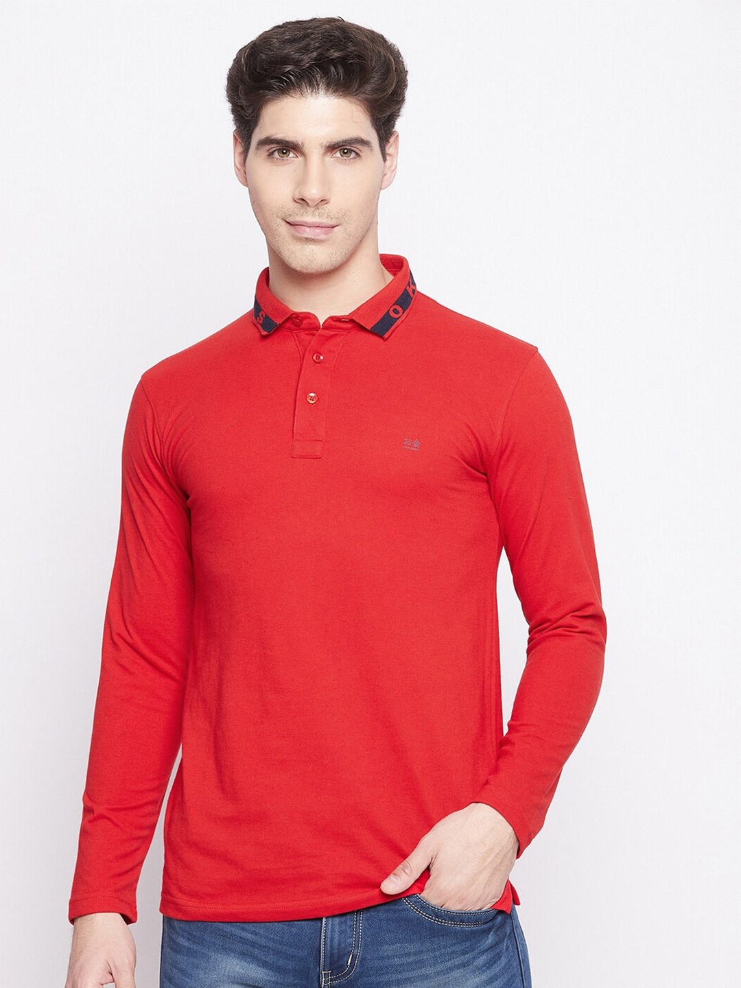 

Okane Men Red Polo Collar T-shirt
