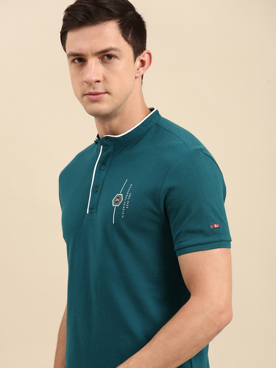 

Being Human Men Teal Typography Printed Henley Neck Pure Cotton T-shirt