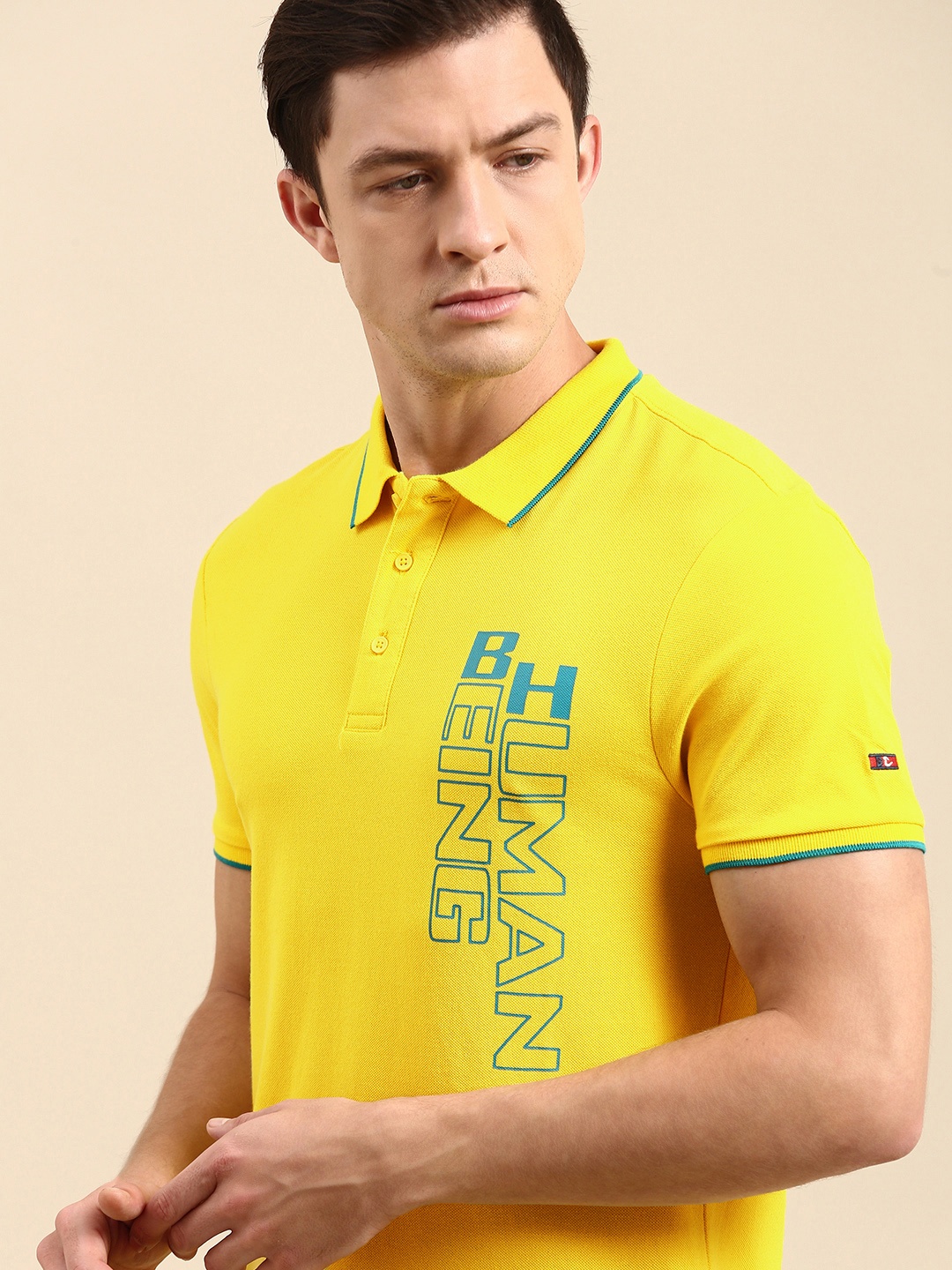 

Being Human Men Yellow & Blue Printed Polo Collar T-shirt