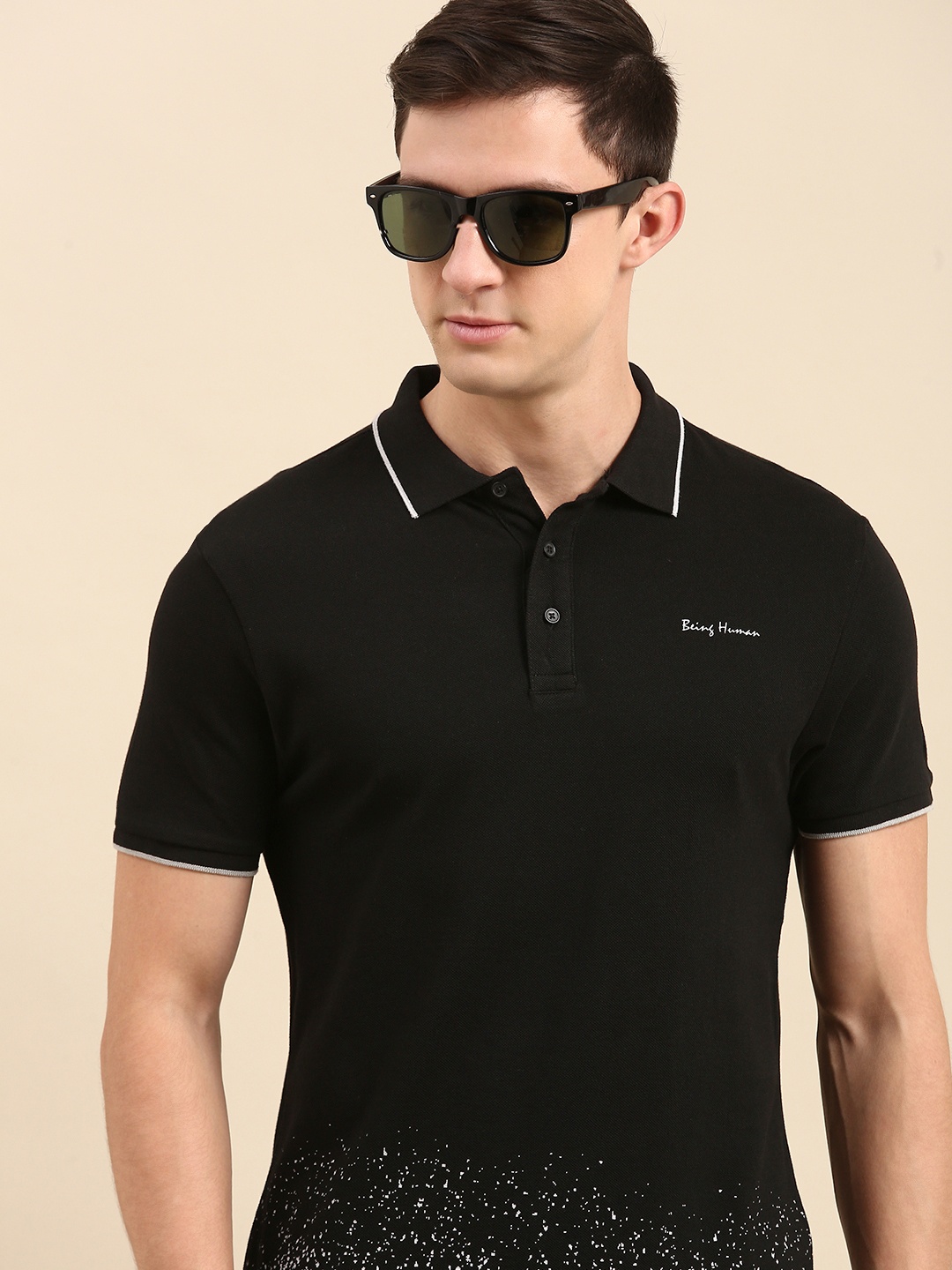 

Being Human Men Black Polo Collar T-shirt