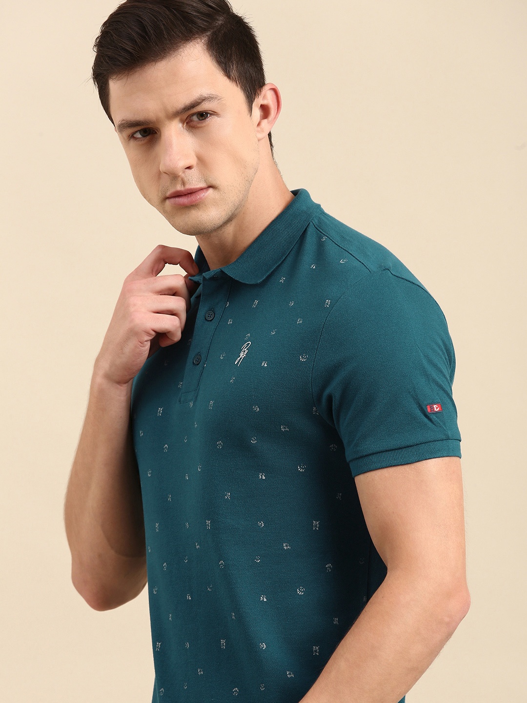 

Being Human Men Blue & White Printed Polo Collar T-shirt
