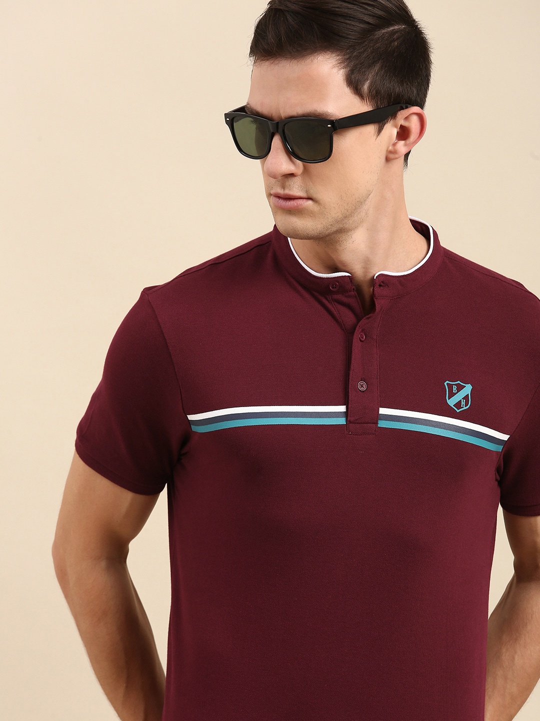 

Being Human Men Maroon & White Striped Polo Collar T-shirt