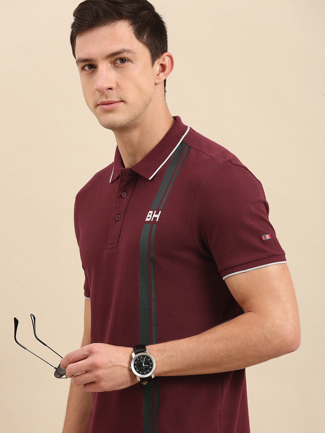 

Being Human Men Maroon Printed Polo Collar Pure Cotton T-shirt