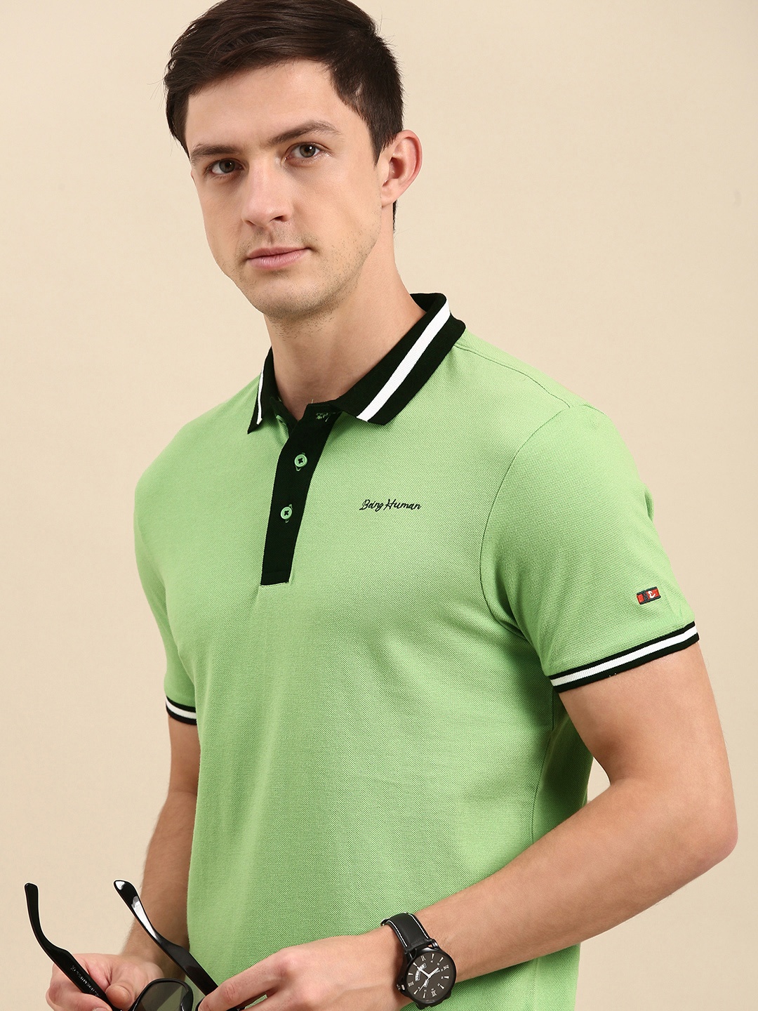 

Being Human Men Green Polo Collar Flyknit Lunar T-shirt
