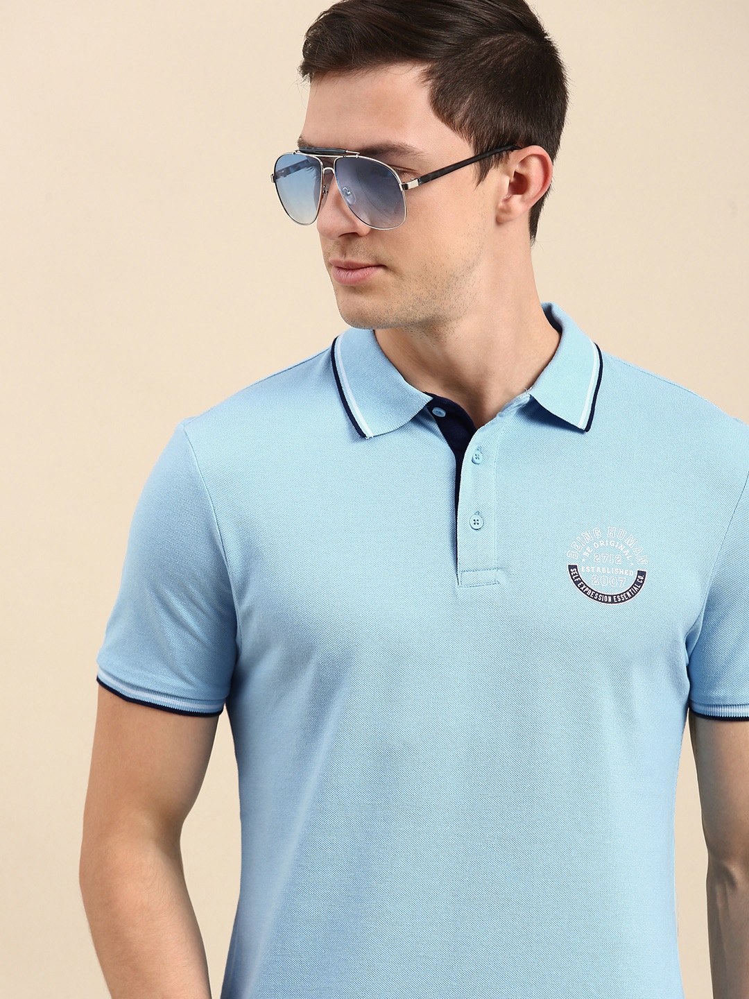 

Being Human Men Blue Polo Collar T-shirt