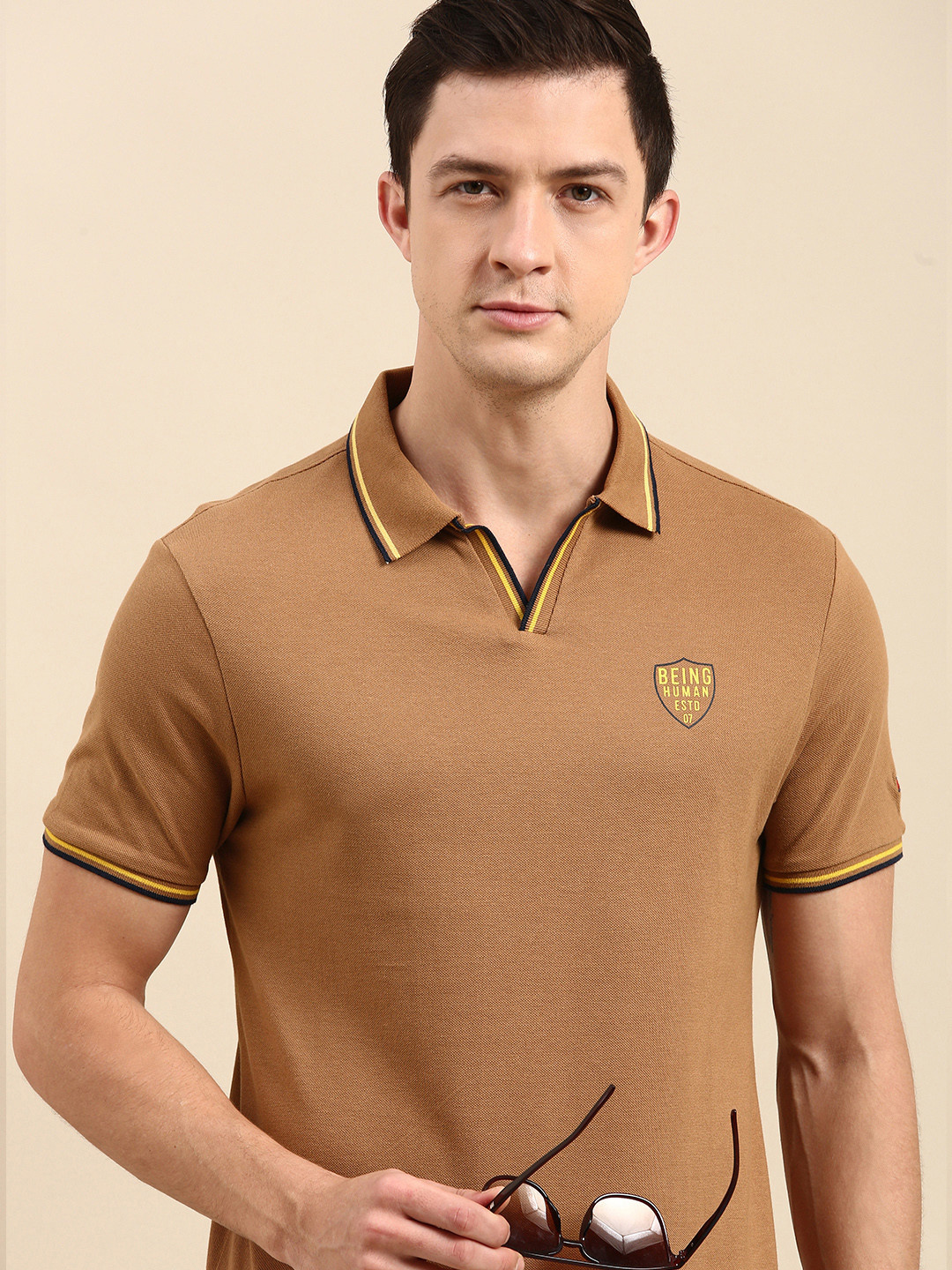 

Being Human Men Brown & Yellow Polo Collar T-shirt