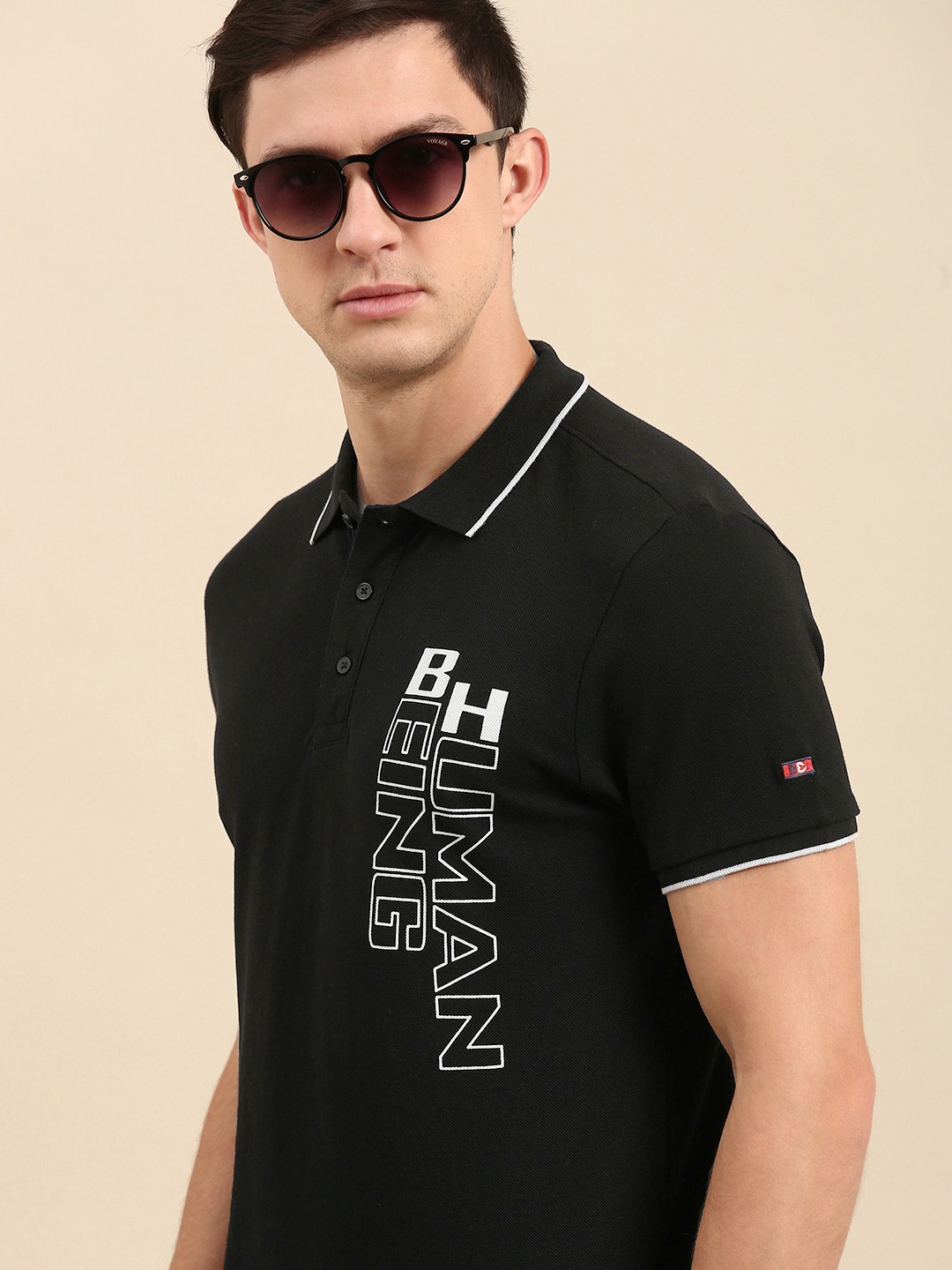 

Being Human Men Black Typography Printed Polo Collar T-shirt