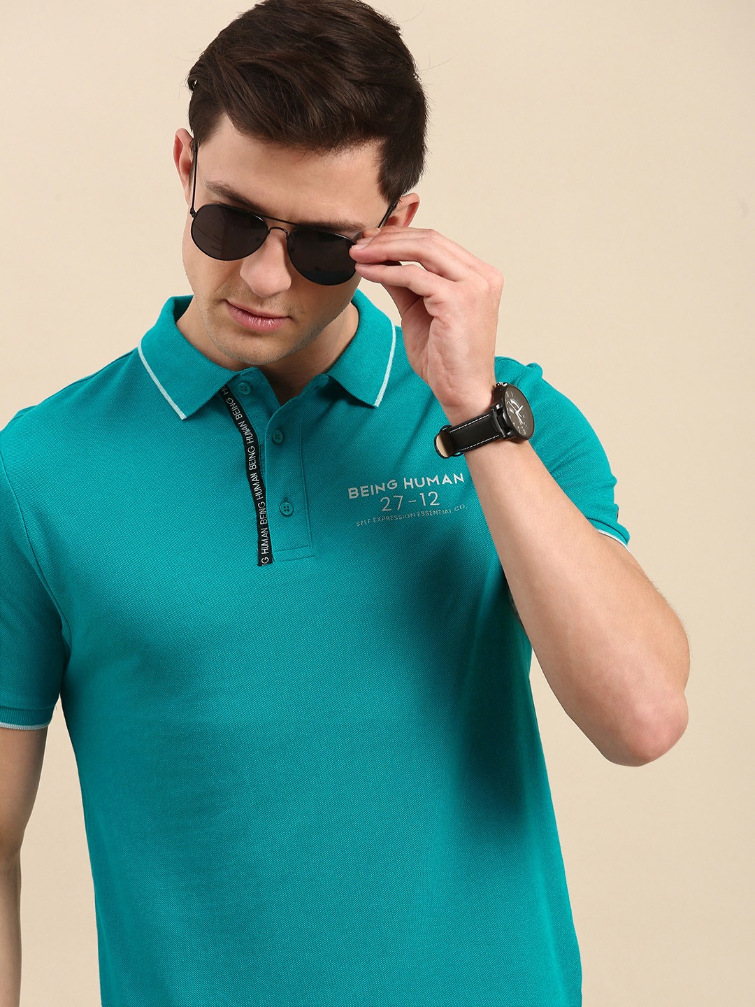 

Being Human Men Blue Polo Collar T-shirt