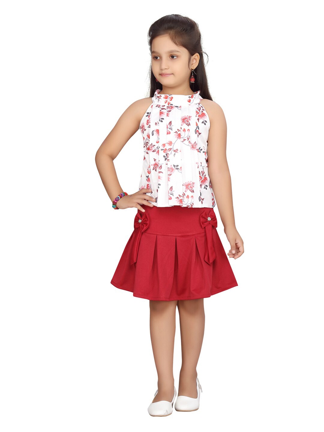 

Aarika Girls White & Maroon Top & Skirt Set