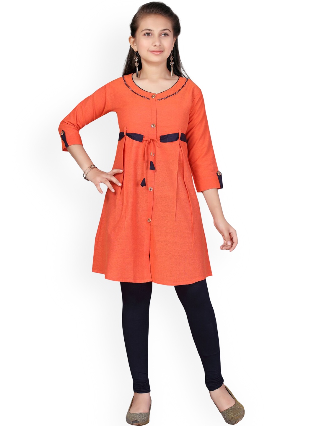 

Aarika Girls Orange Patchwork Kurta