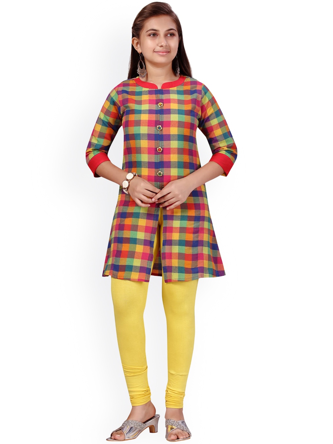 

Aarika Girls Multicoloured Checked Thread Work Pathani Kurta, Multi