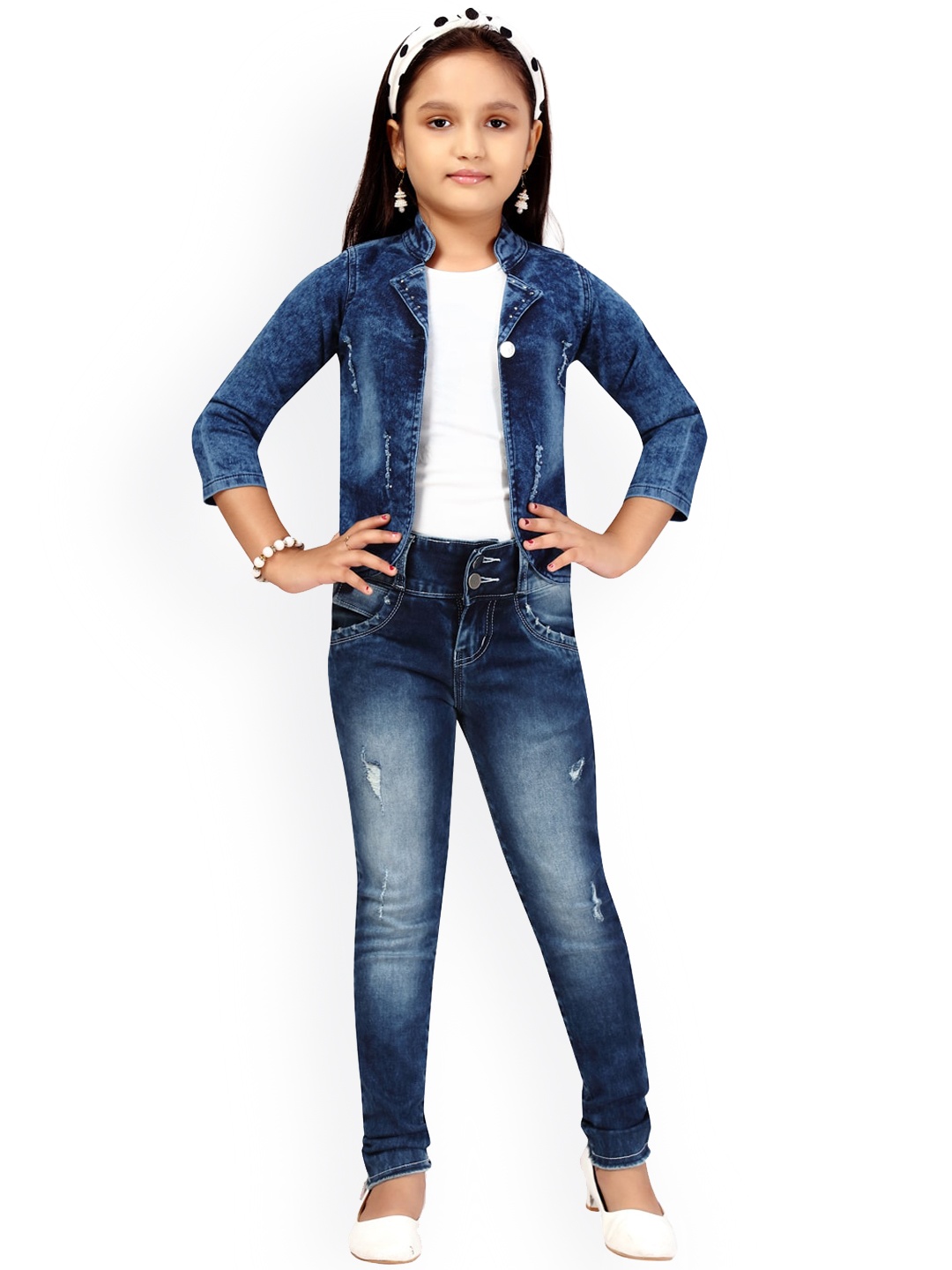 

Aarika Girls Blue Colourblocked Crop Denim Jacket