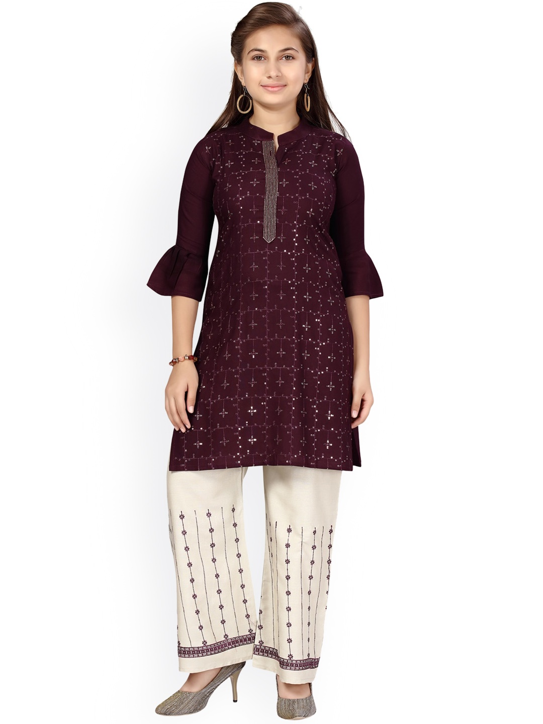 

Aarika Girls Purple Regular Pure Cotton Kurti with Palazzos