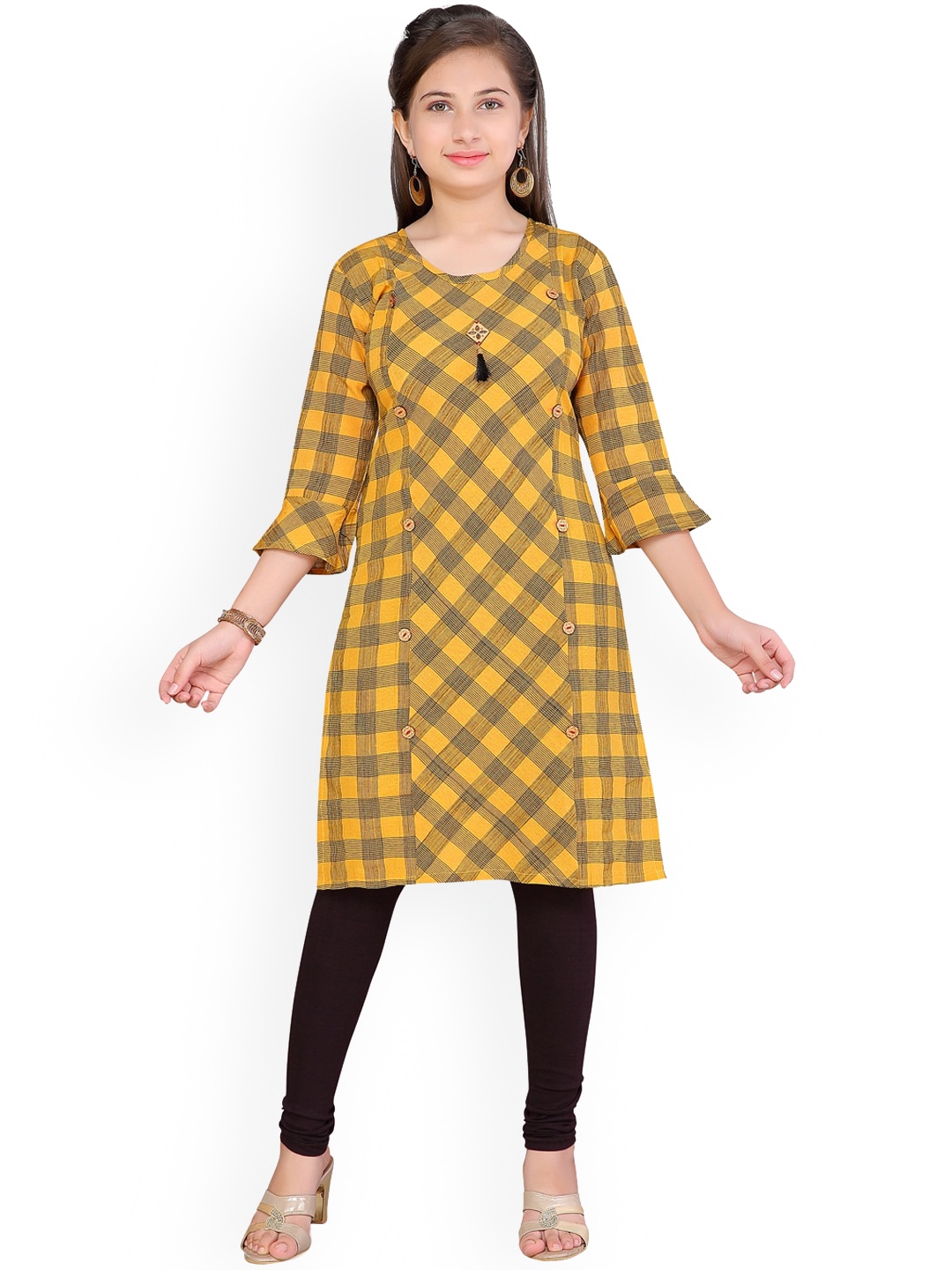 

Aarika Girls Yellow Checked Kurta