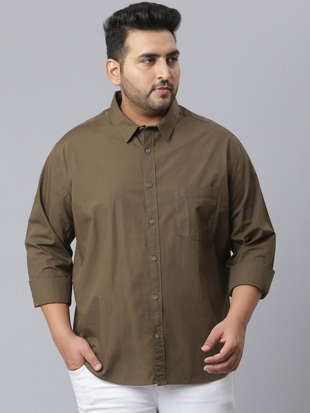 

Instafab Plus Men Olive Green Casual Shirt