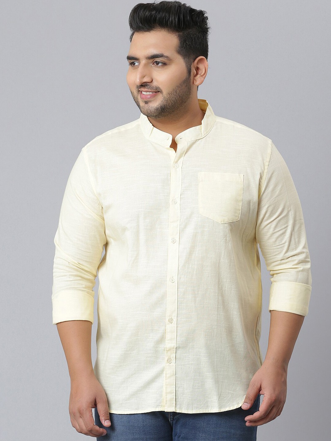 

Instafab Plus Men Cream-Coloured Classic Opaque Casual Shirt