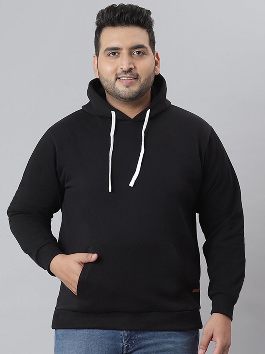 

Instafab Plus Men Black Hooded Sweatshirt