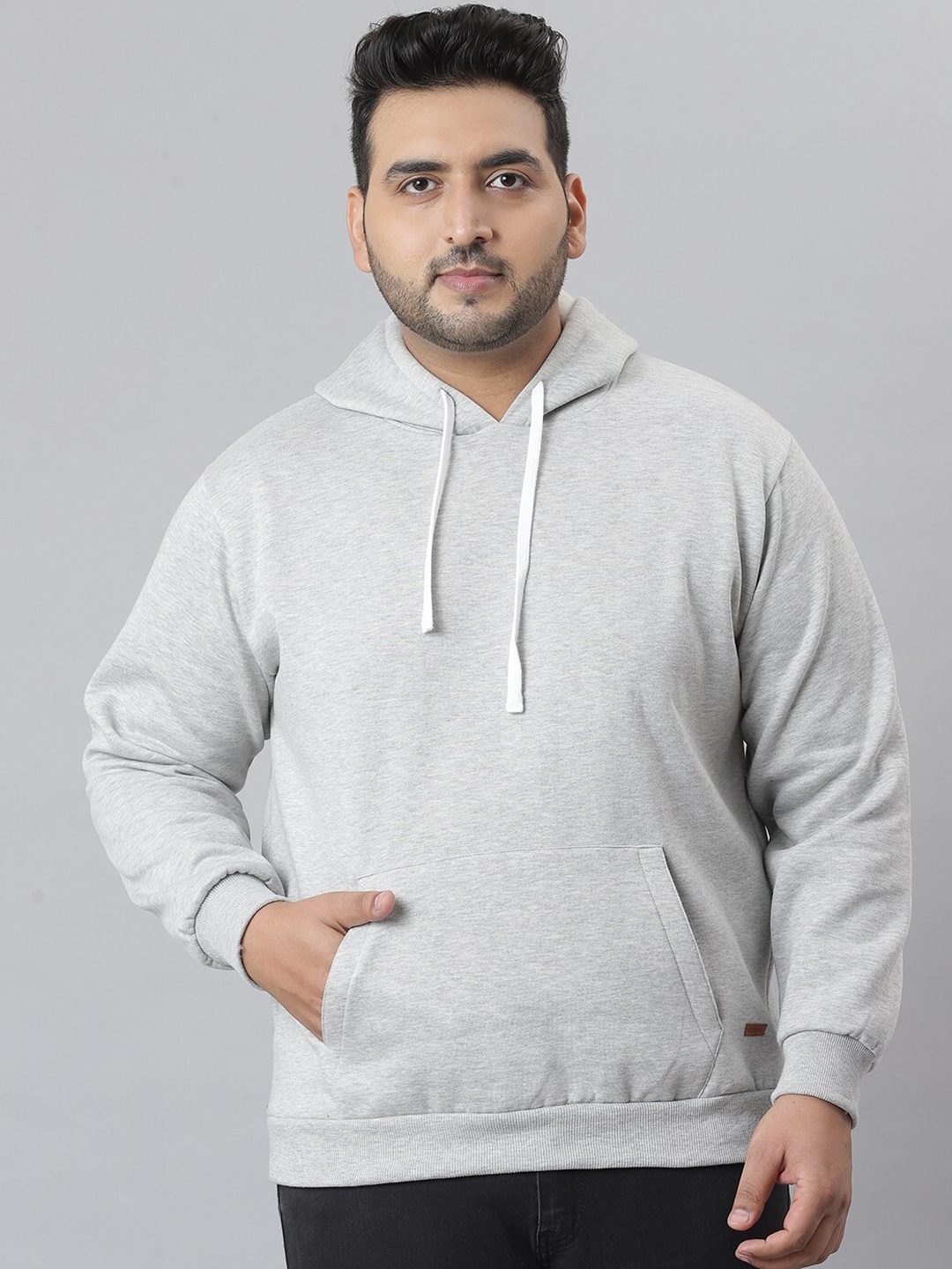 

Instafab Plus Men Grey Hooded Sweatshirt