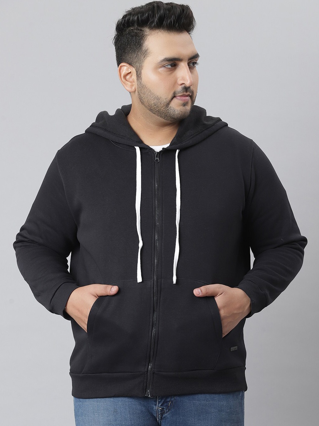 

Instafab Plus Men Black Hooded Sweatshirt