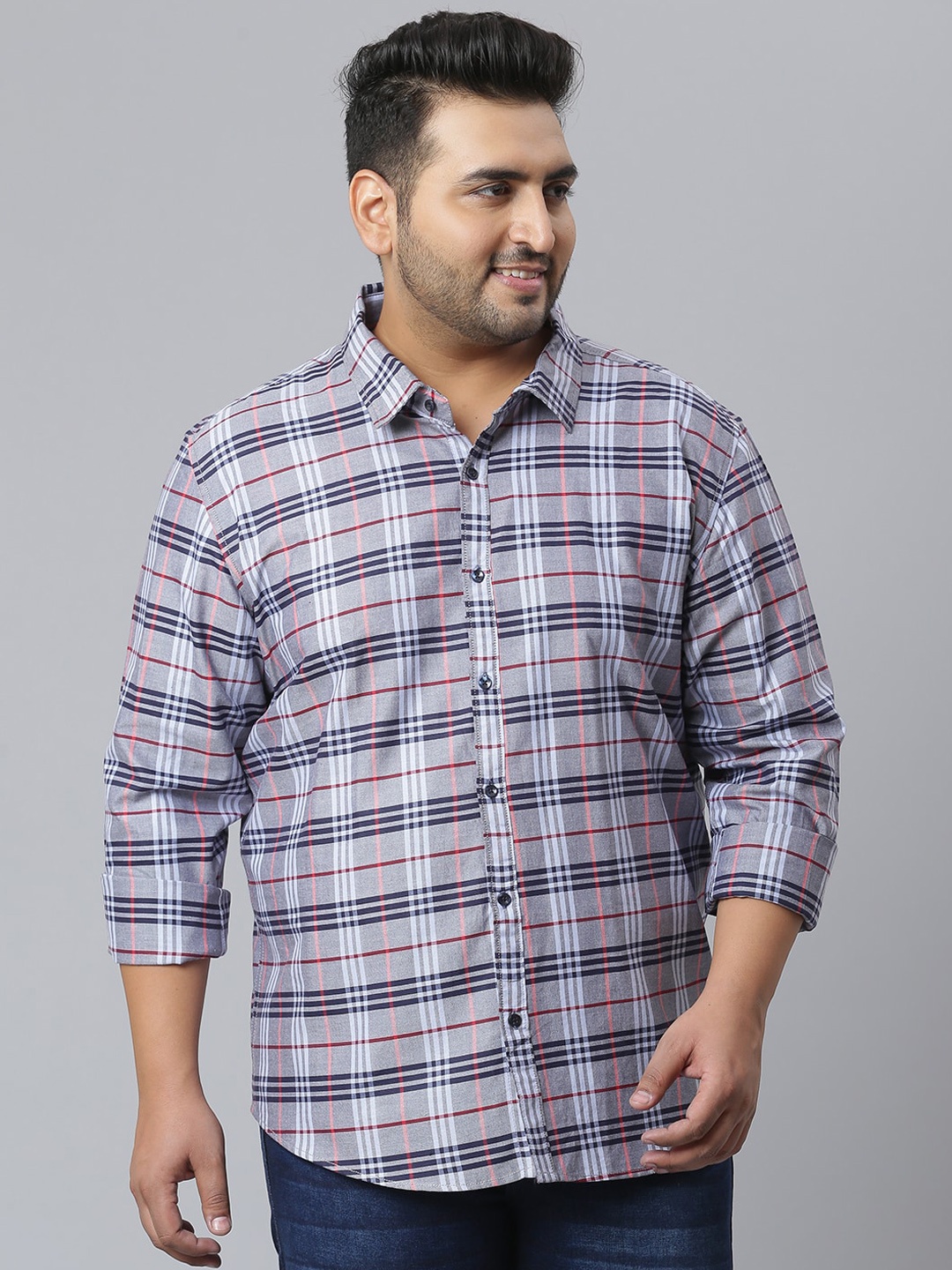 

Instafab Plus Men Grey Classic Tartan Checks Opaque Checked Casual Shirt