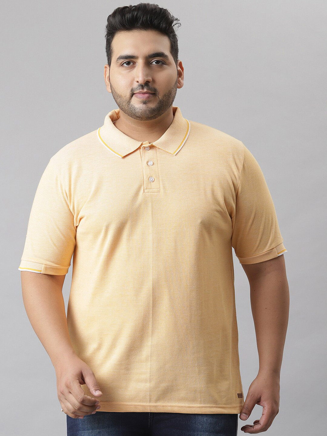 

Instafab Plus Men Mustard Yellow Polo Collar Pockets Outdoor T-shirt