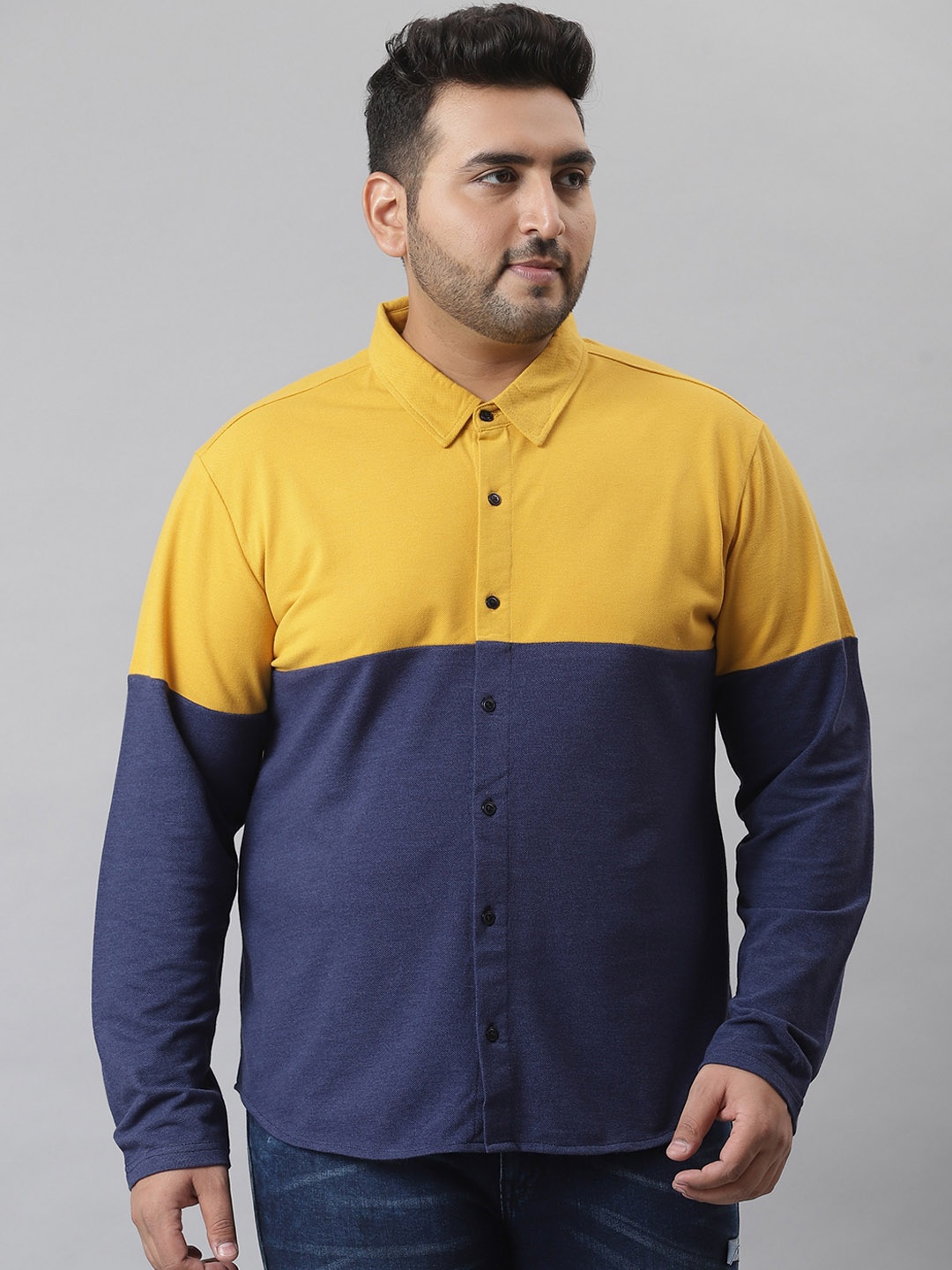 

Instafab Plus Men Mustard Yellow Classic Opaque Colourblocked Casual Shirt