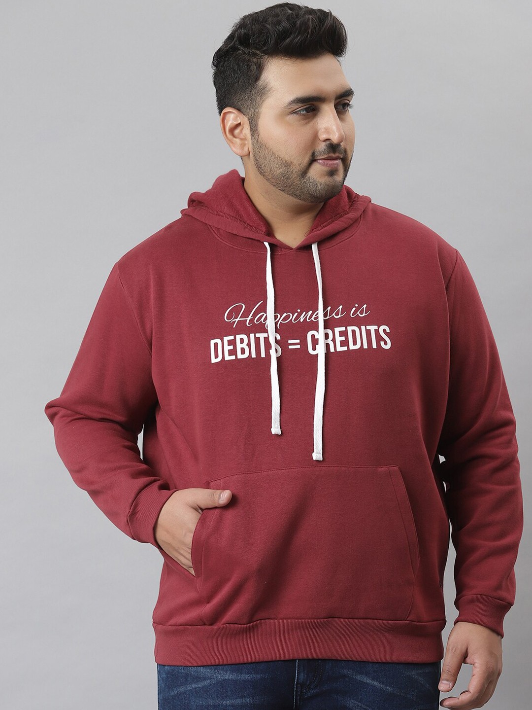 

Instafab Plus Men Maroon Printed Hooded Sweatshirt