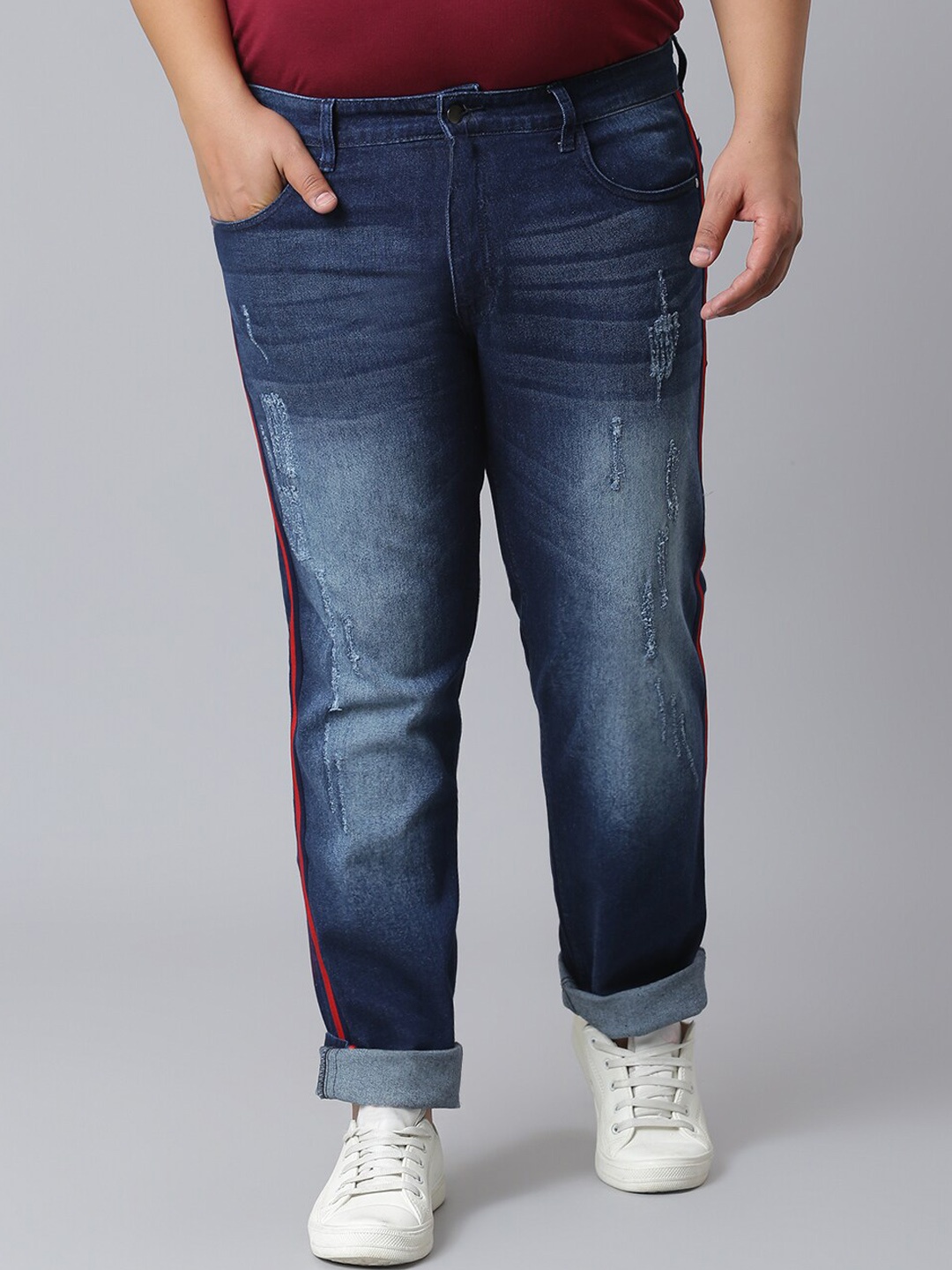 

Instafab Plus Men Plus Size Navy Blue Mildly Distressed Light Fade Jeans