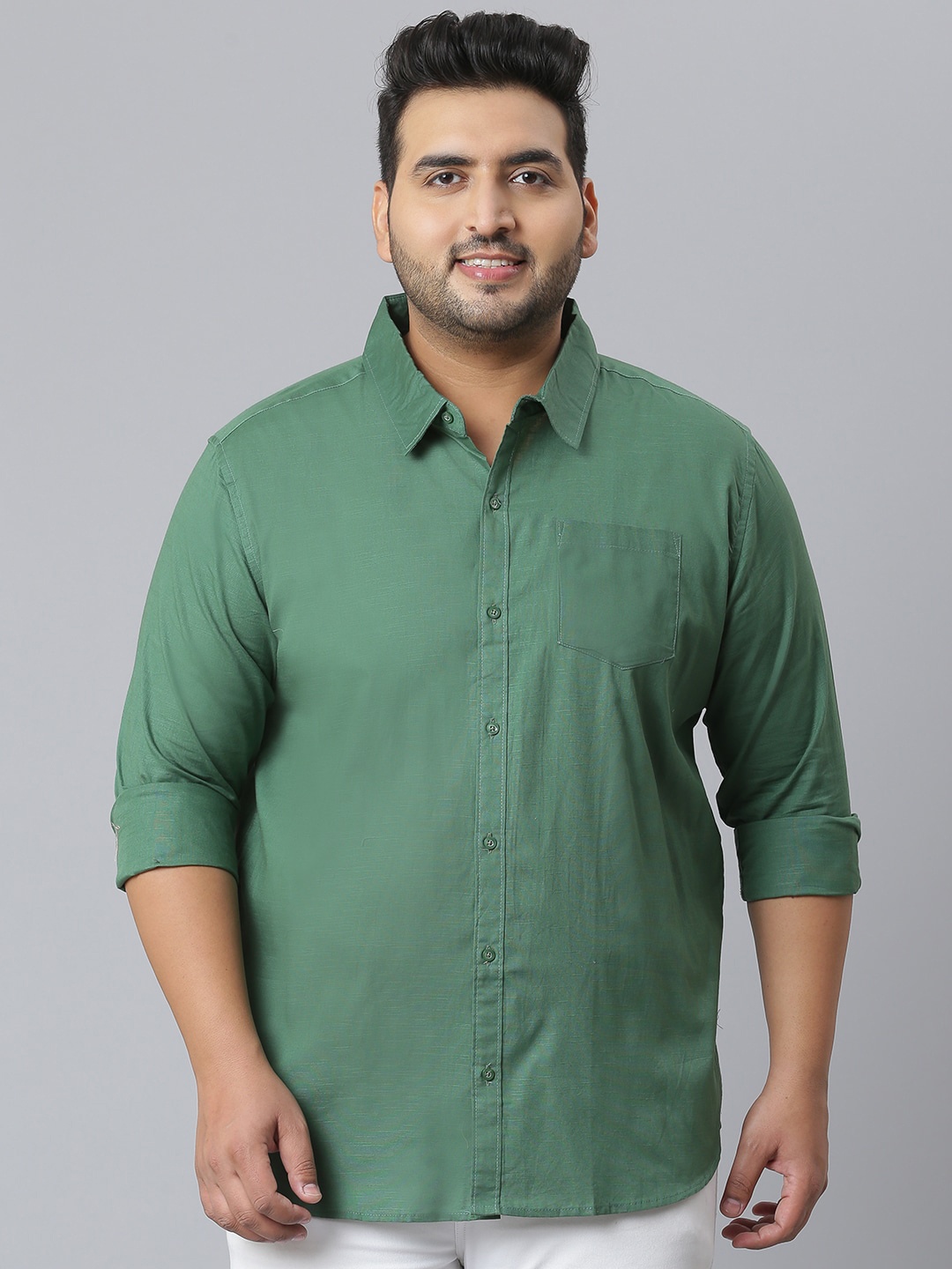 

Instafab Plus Men Green Classic Opaque Casual Shirt