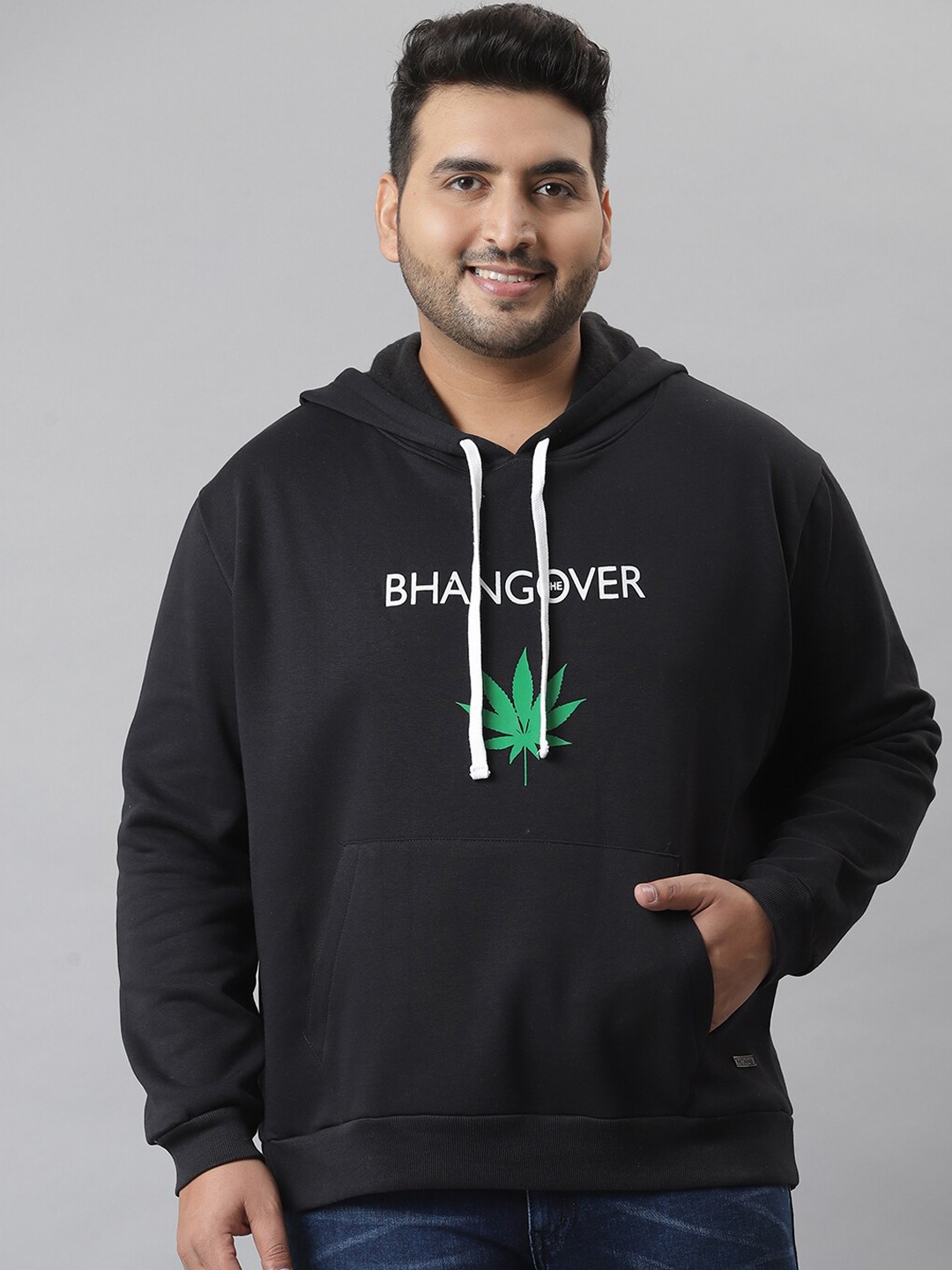 

Instafab Plus Men Black Printed Hooded Sweatshirt