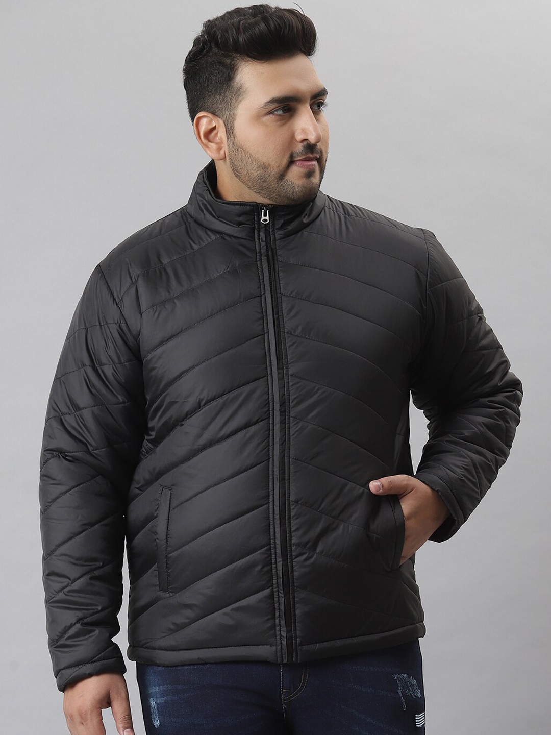 

Instafab Plus Men Black Windcheater Padded Jacket