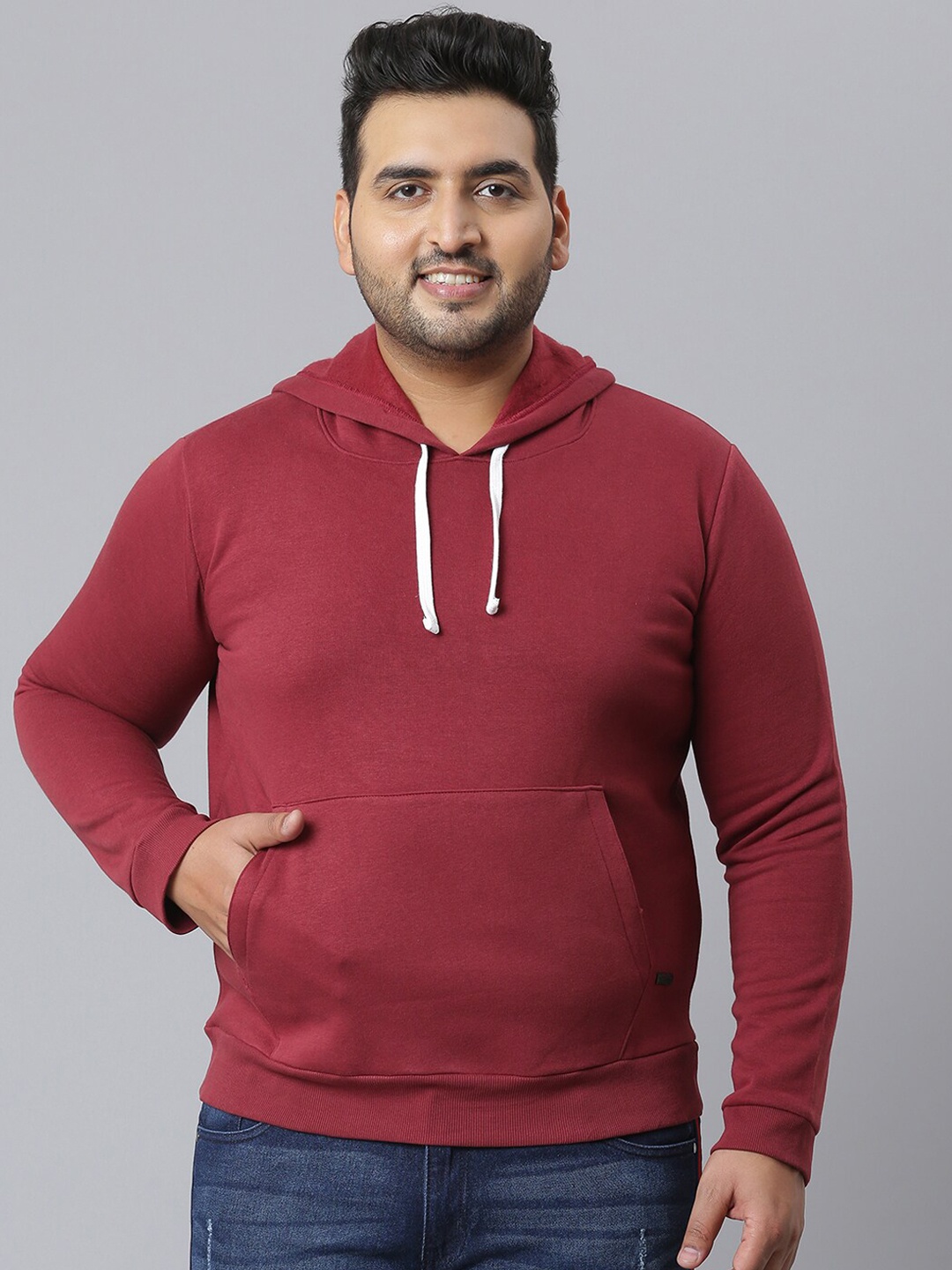 

Instafab Plus Men Plus Size Maroon Hooded Sweatshirt