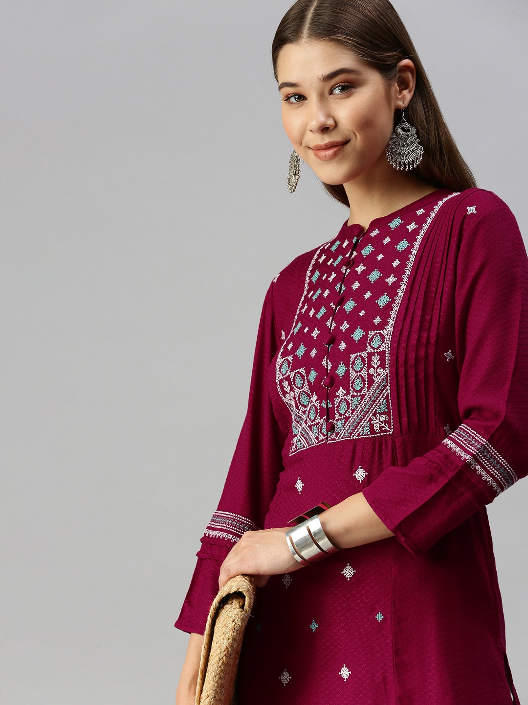 

Global Desi Women Maroon Ethnic Motifs Printed Kurta