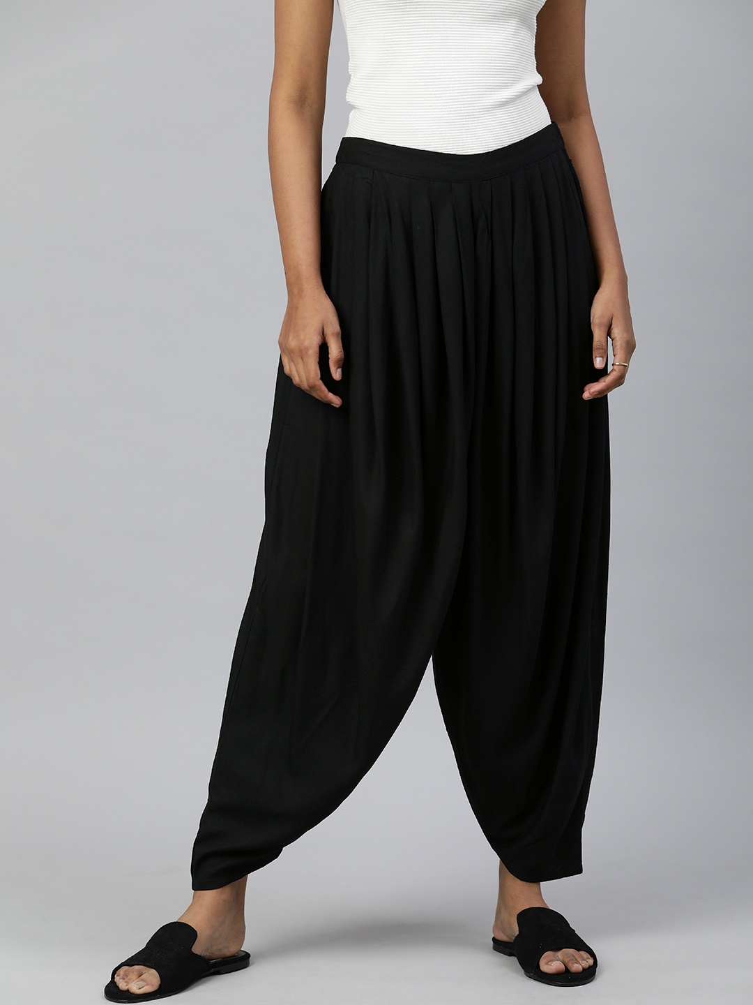 

Global Desi Women Black Solid Dhoti Pants