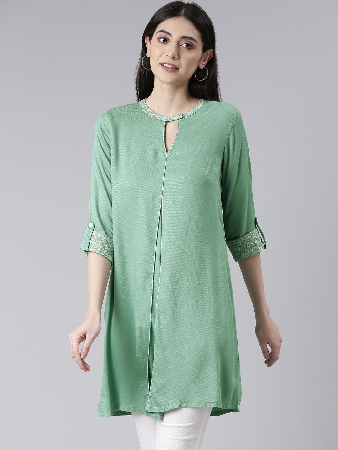 

Global Desi Green Viscose Rayon Tunic